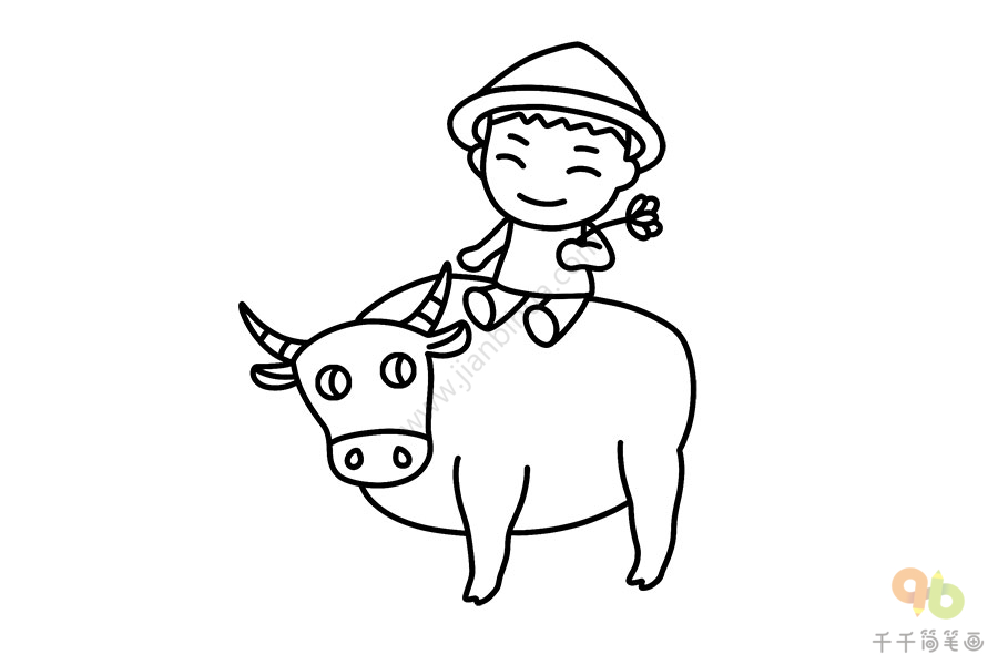 清明节牧童骑水牛简笔画