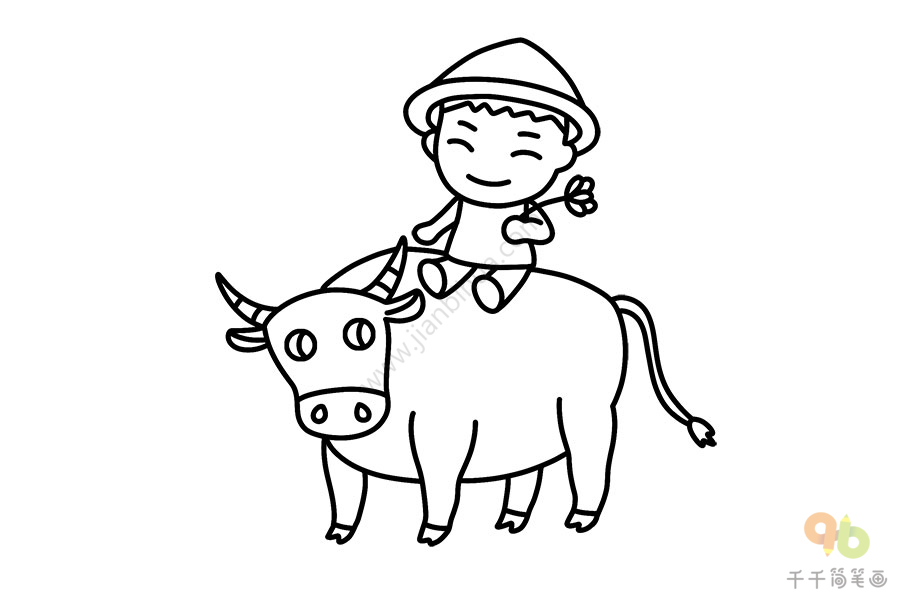 牧童骑黄牛简笔画素描图片