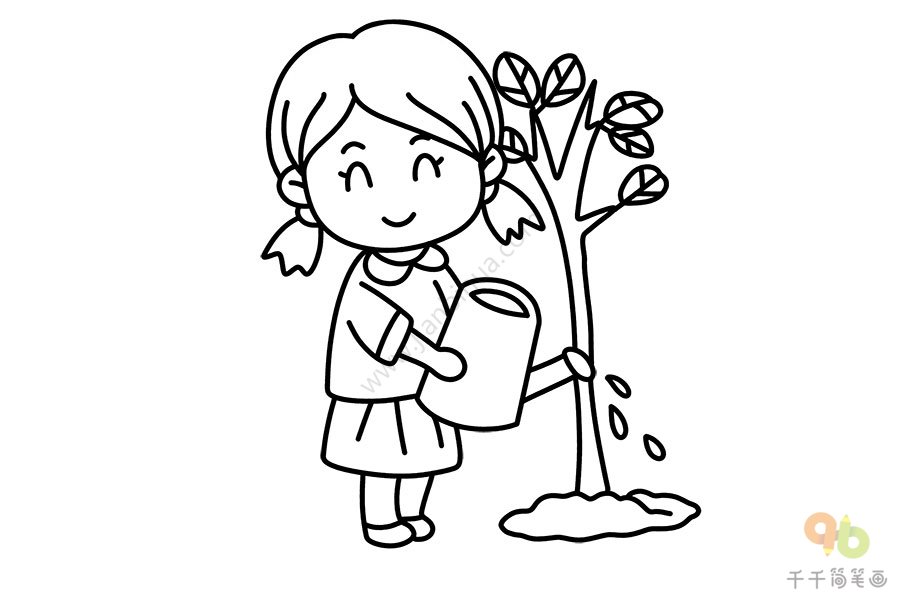 小女孩种树的简笔画图片