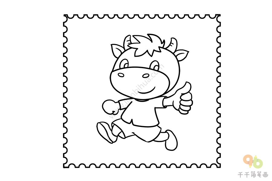 牛年生肖邮票简笔画图片