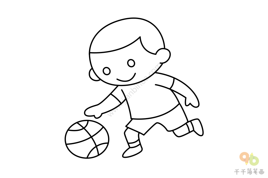 打篮球简笔画小男孩图片