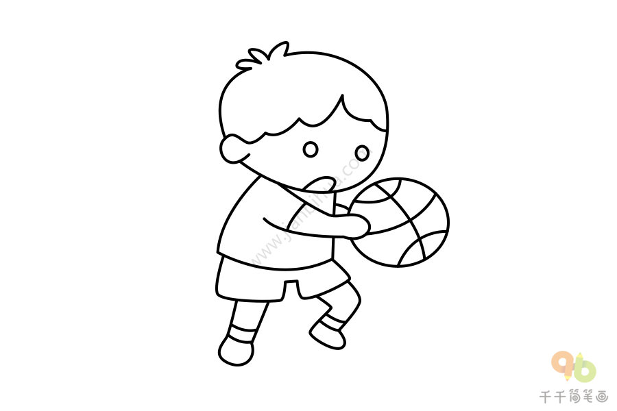 男孩简笔画打篮球强身健体