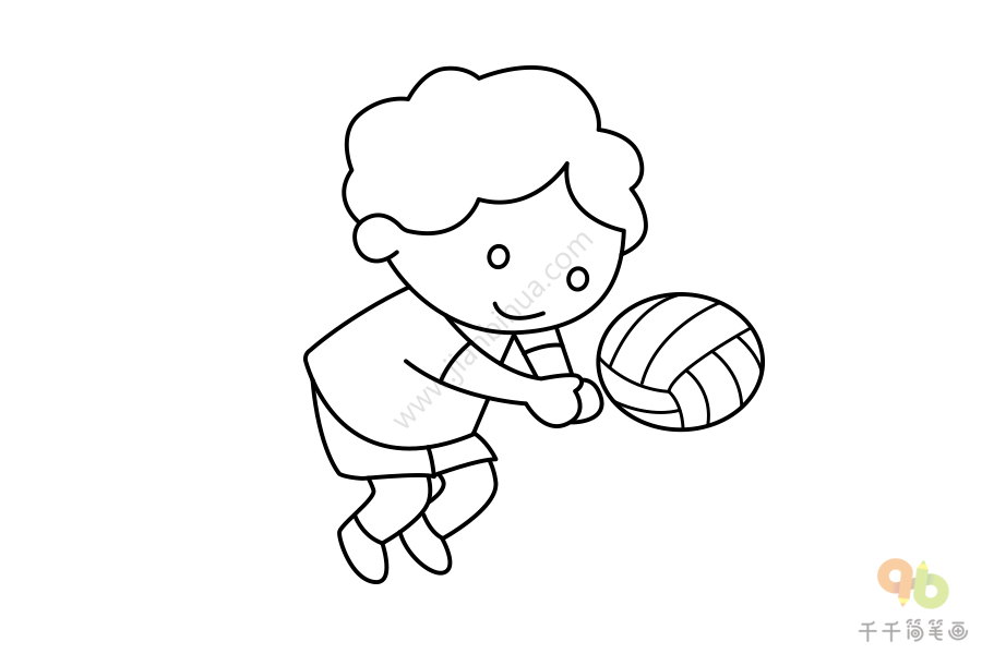 打排球简笔画男生图片
