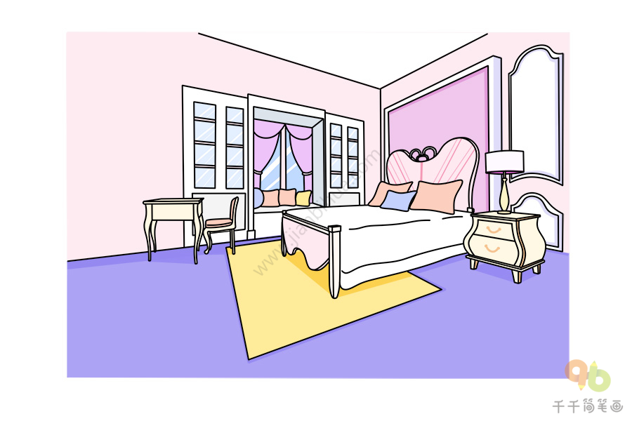 卧室简单画法 少女图片
