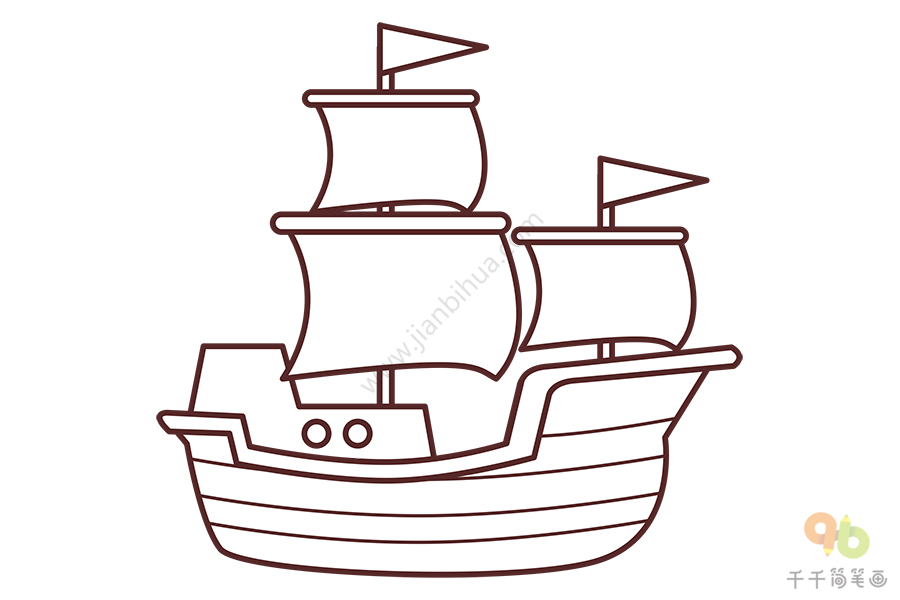 海盗船怎么画 正面图片