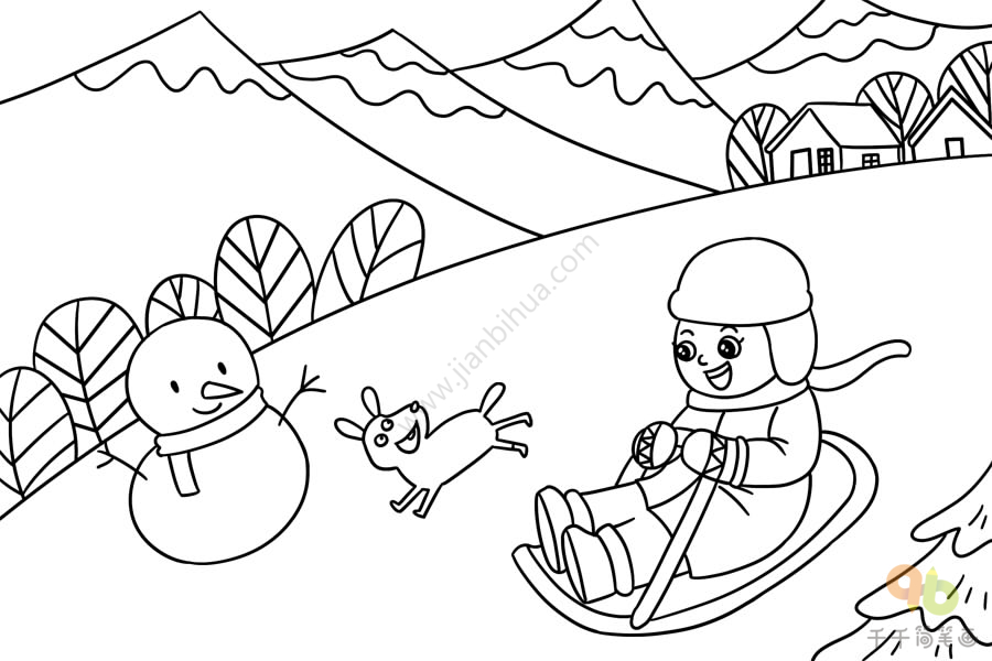 亲子滑雪简笔画图片