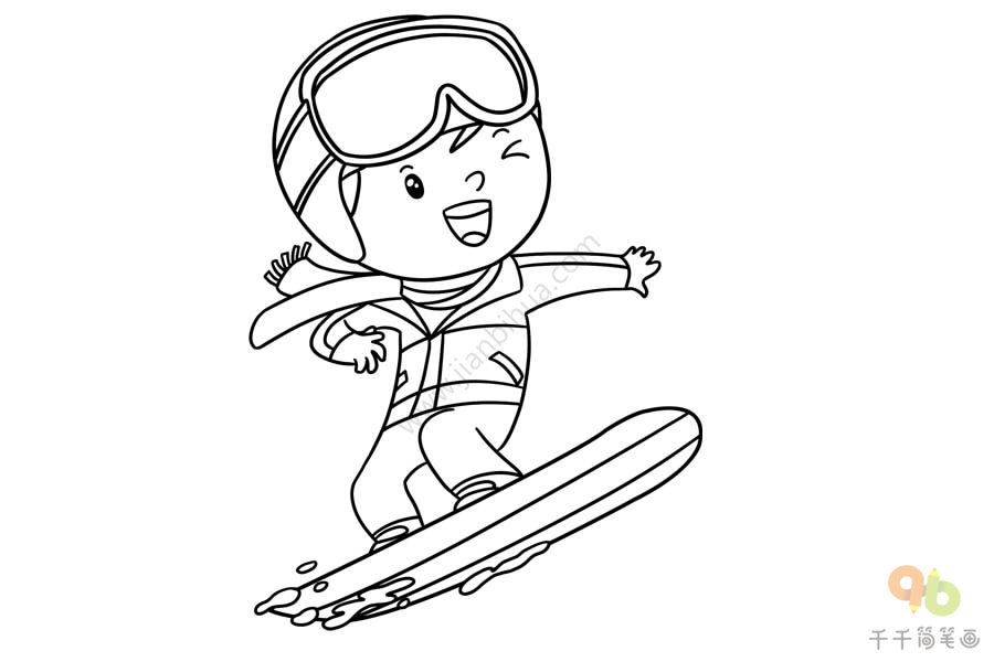愉快的寒假简笔画一起去滑雪吧