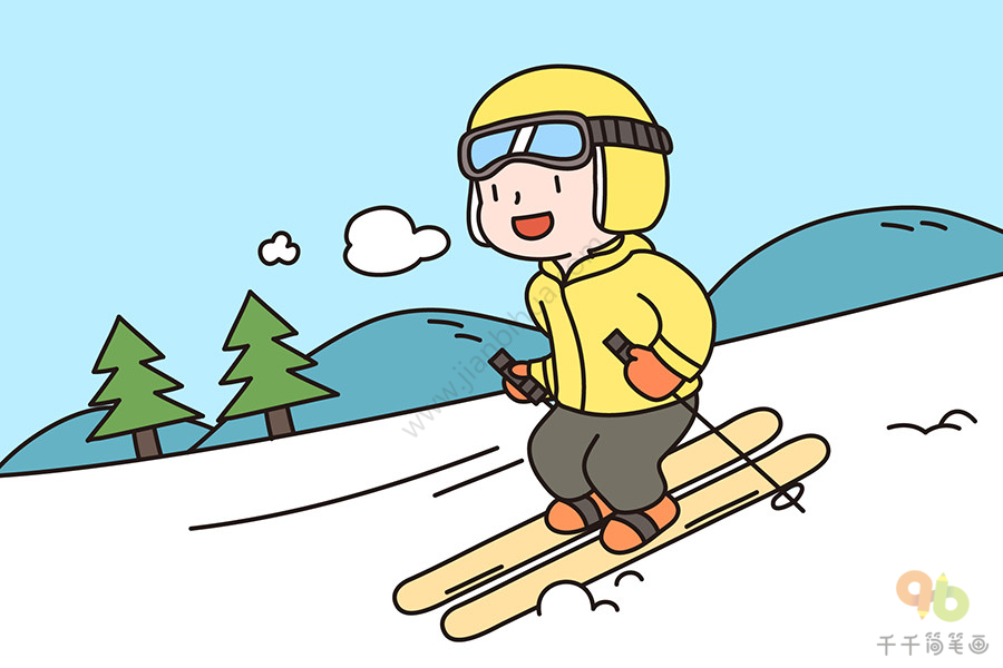 滑雪雪山简笔画图片