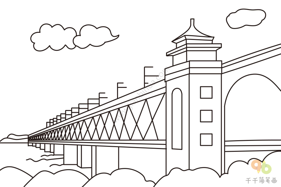 武汉长江大桥手绘图图片