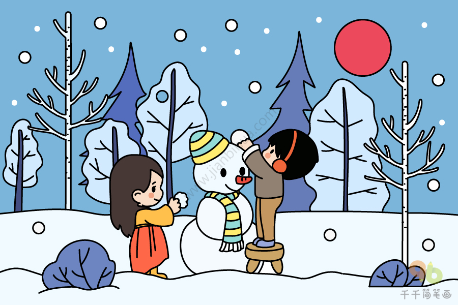 雪人和孩子简笔画图片