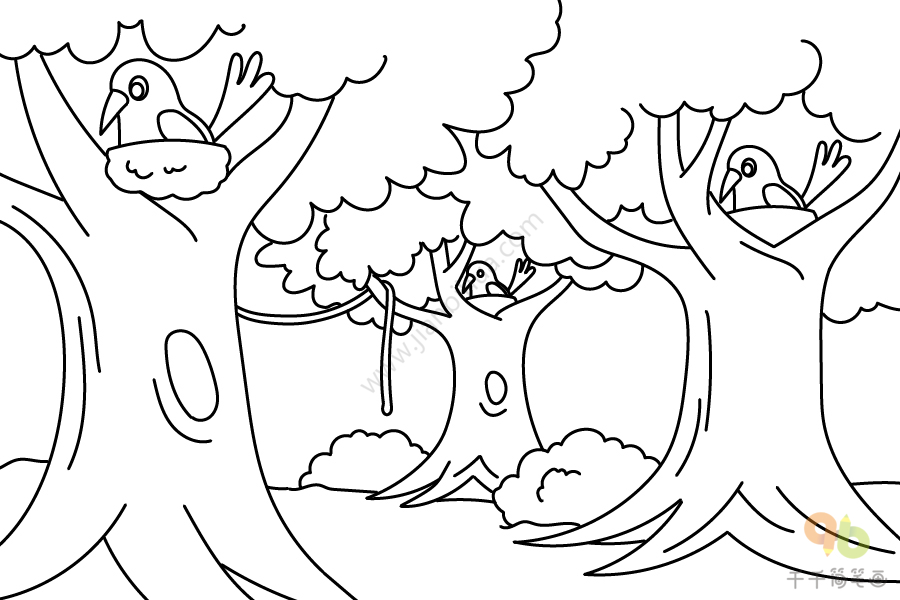 树和喜鹊的简笔画图片