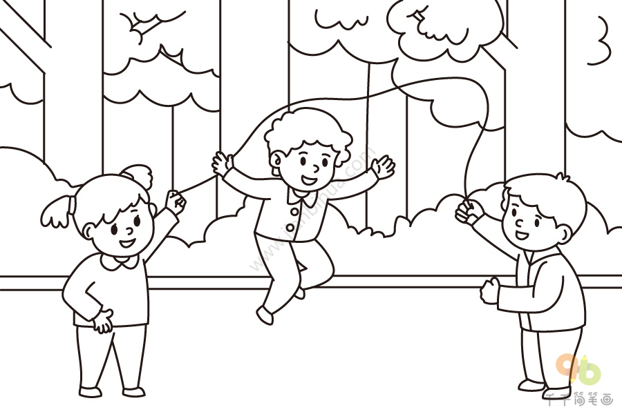 三个人跳大绳的简笔画图片