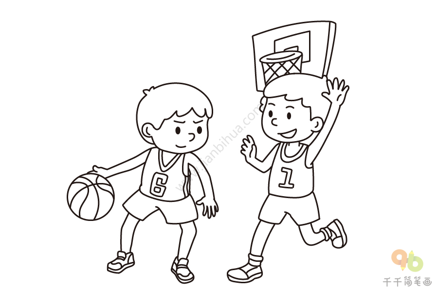 打篮球的简笔画男孩图片