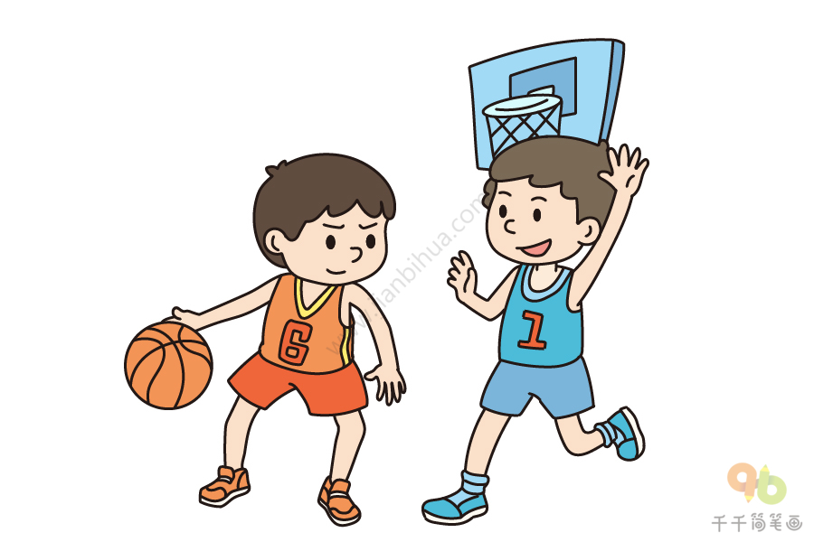 篮球男孩简笔画彩色图片