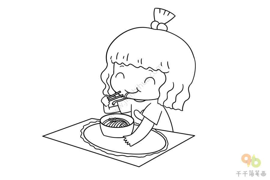 一个人在吃饭的简笔画图片