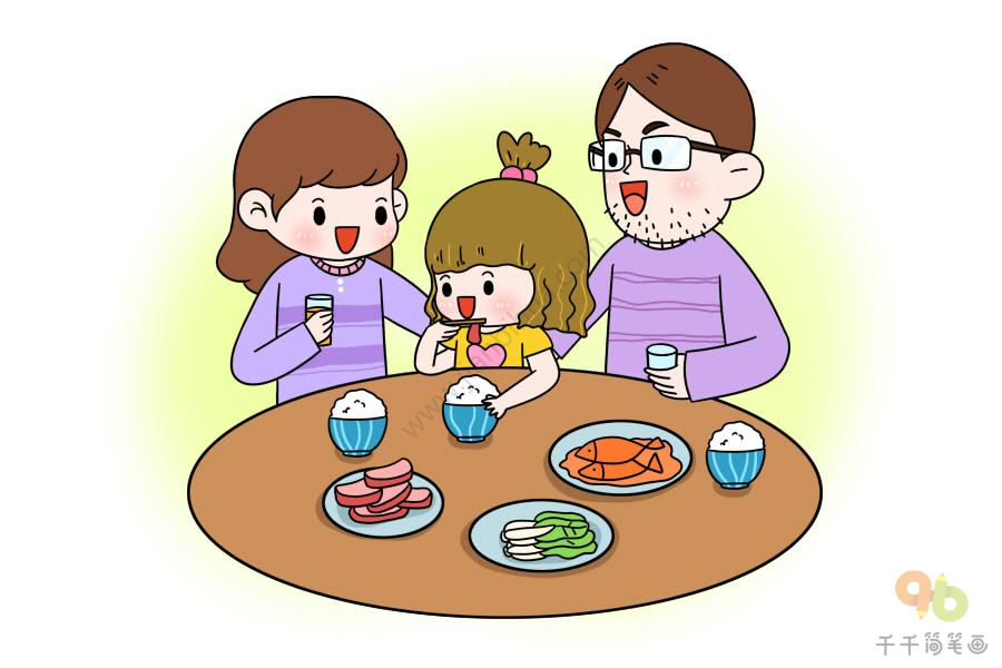 儿童吃饭简笔画彩色图片