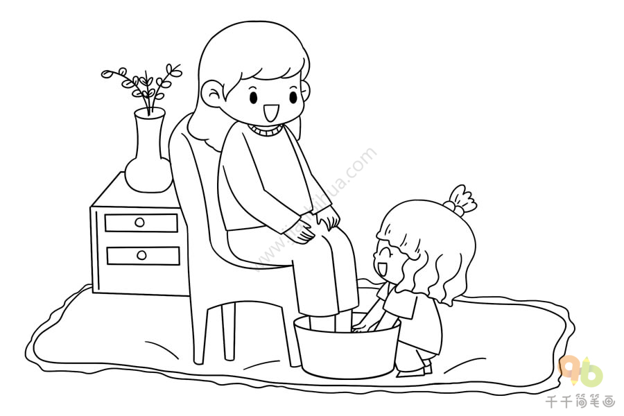 帮父母洗脚的简笔画图片