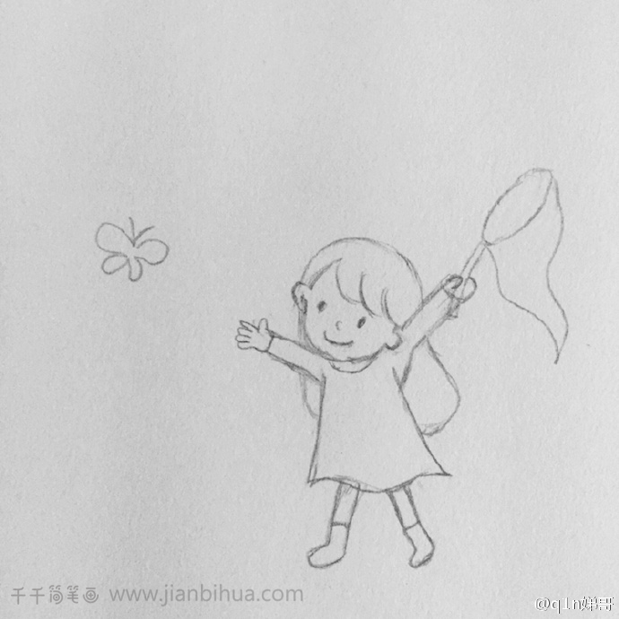 捉蝴蝶的小孩简笔画图片