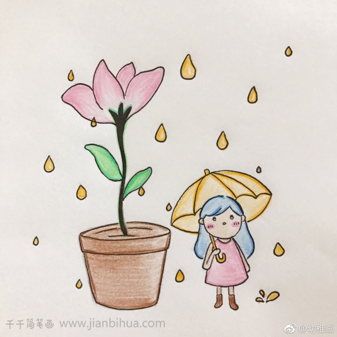 雨中的花图片简笔画图片