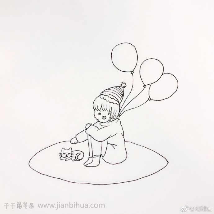 拿气球的小女孩简笔画