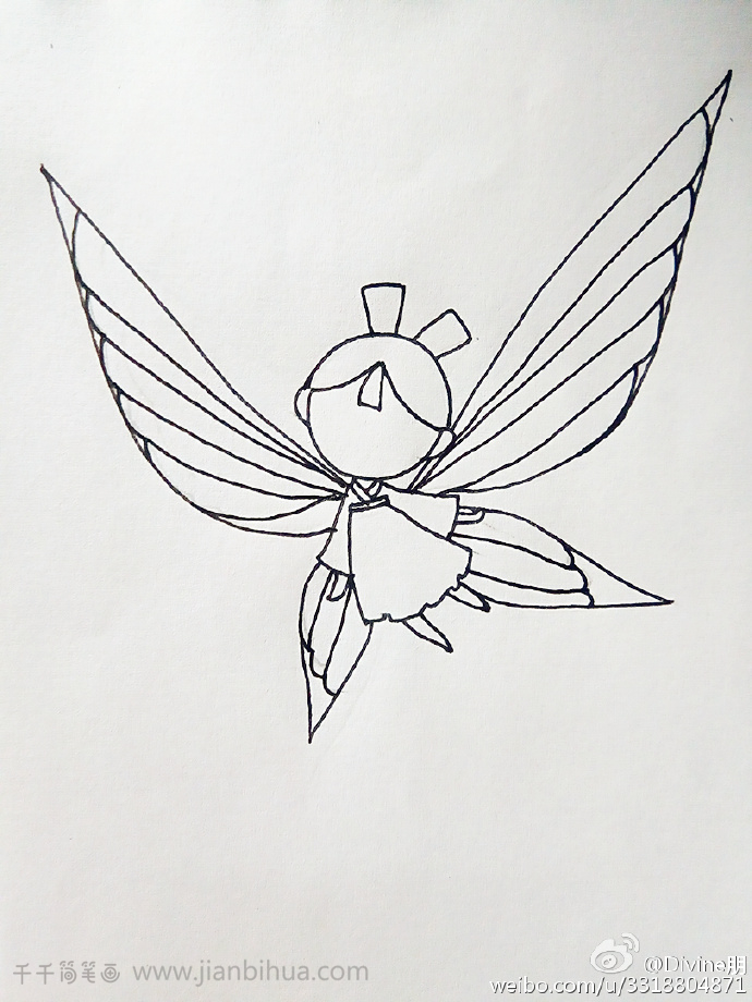 蝴蝶仙子线描图片