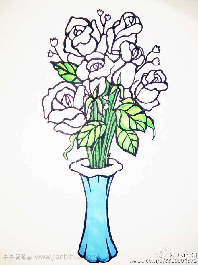 玫瑰花瓶简笔画图片