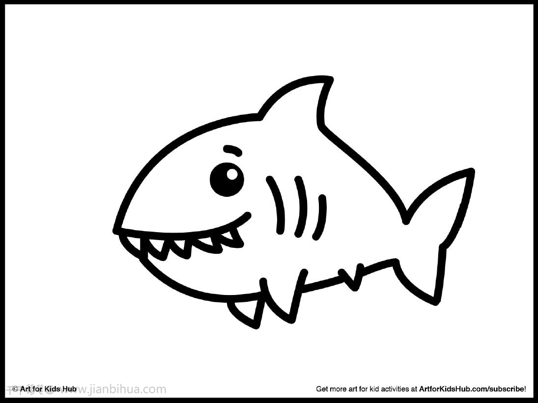 卡通鲨鱼简笔画画法图片步骤 肉丁儿童网