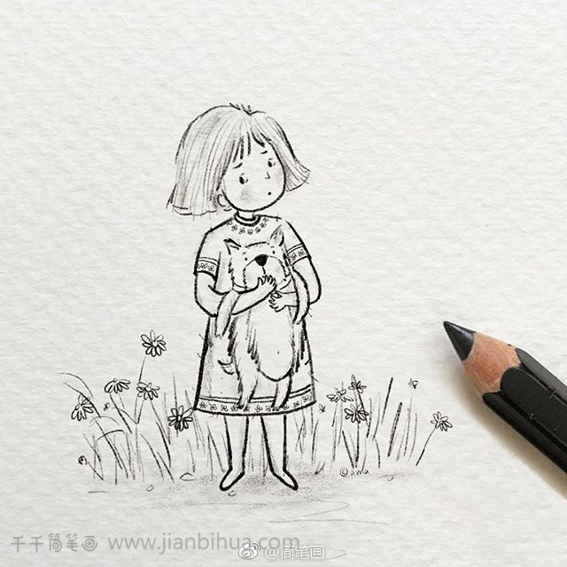 一組可愛女生鉛筆插畫_插畫簡筆畫