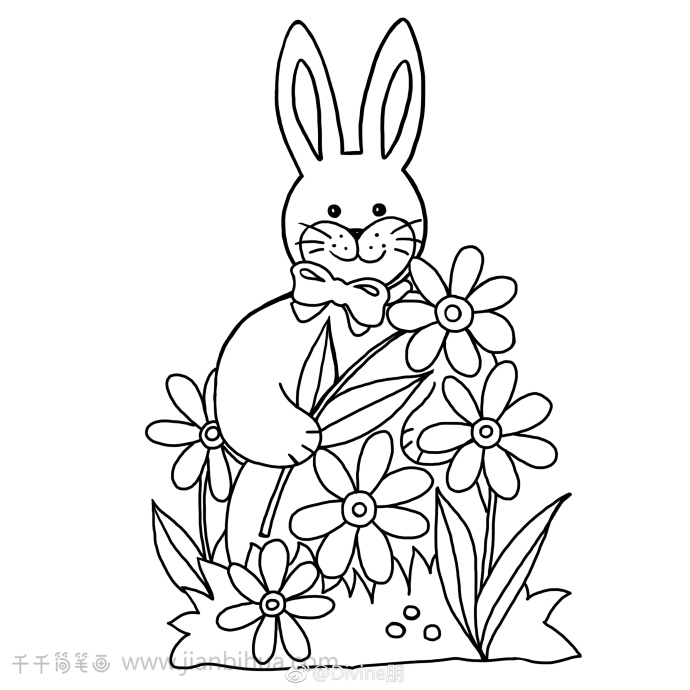 花丛中的兔子简笔画