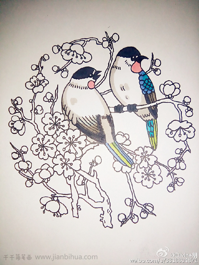 梅花枝头的喜鹊简笔画图片
