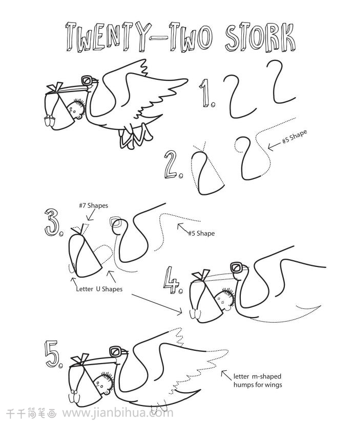 用数字22画了一只仙鹤的简笔画 飞行动物
