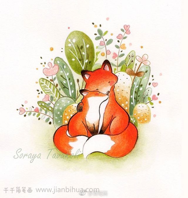 可爱小狐狸手绘水彩简笔画 狐狸简笔画