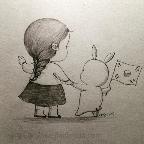 小女孩和兔子简笔画图片