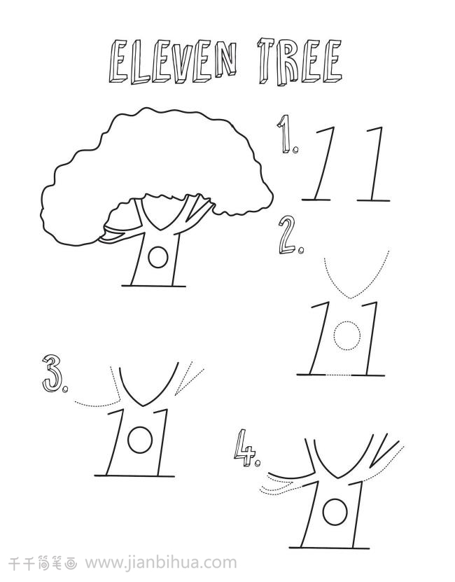 用数字11画一棵树的简笔画 数字形状