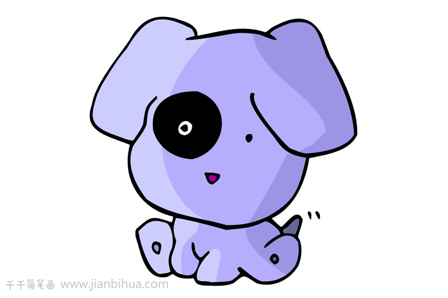 创意小狗简笔画  喜爱紫色衣服的小狗狗