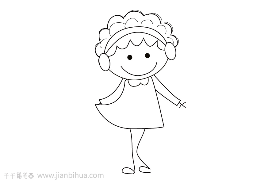 提裙摆的小女孩简笔画