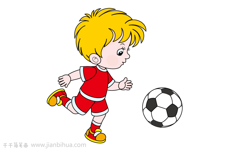 儿童画踢足球的小男孩图片