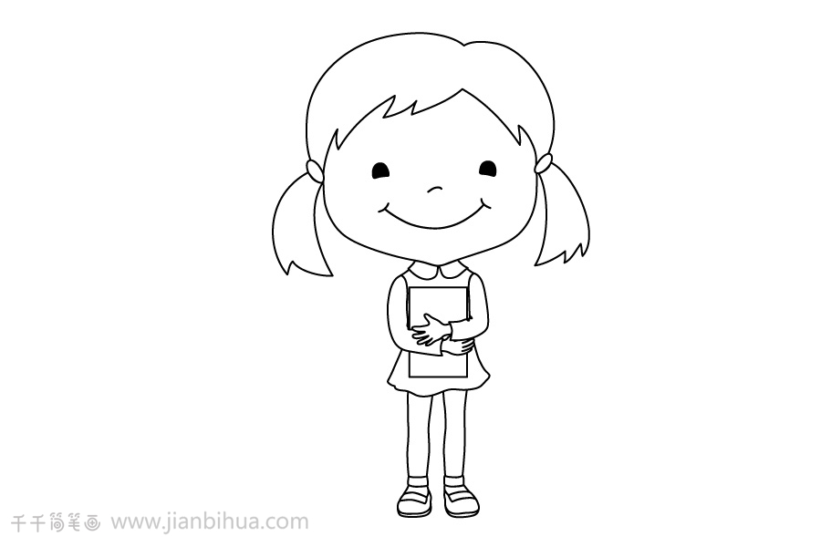 抱着书的小女孩简笔画图片