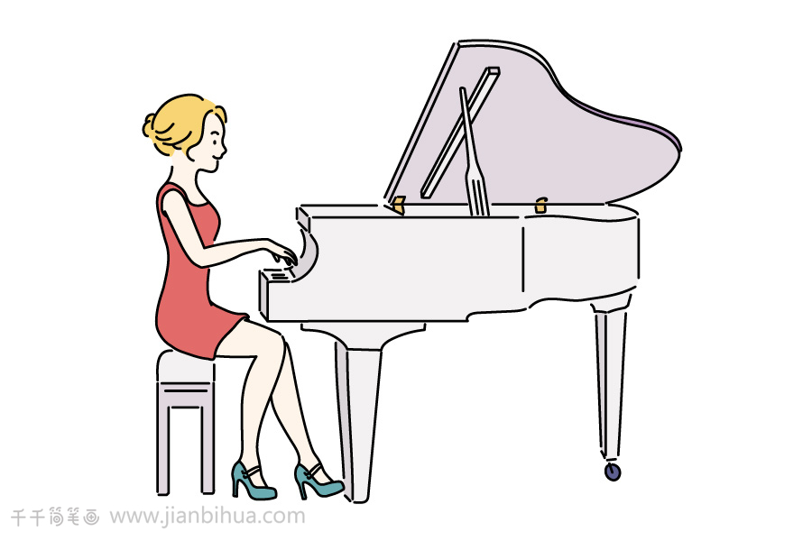 弹钢琴的优雅女士简笔画