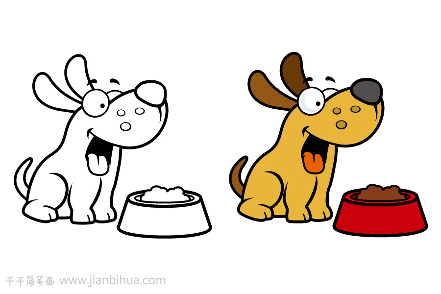 狗狗吃饭简笔画图片