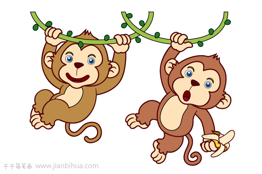 两只玩耍嬉戏的猴子简笔画