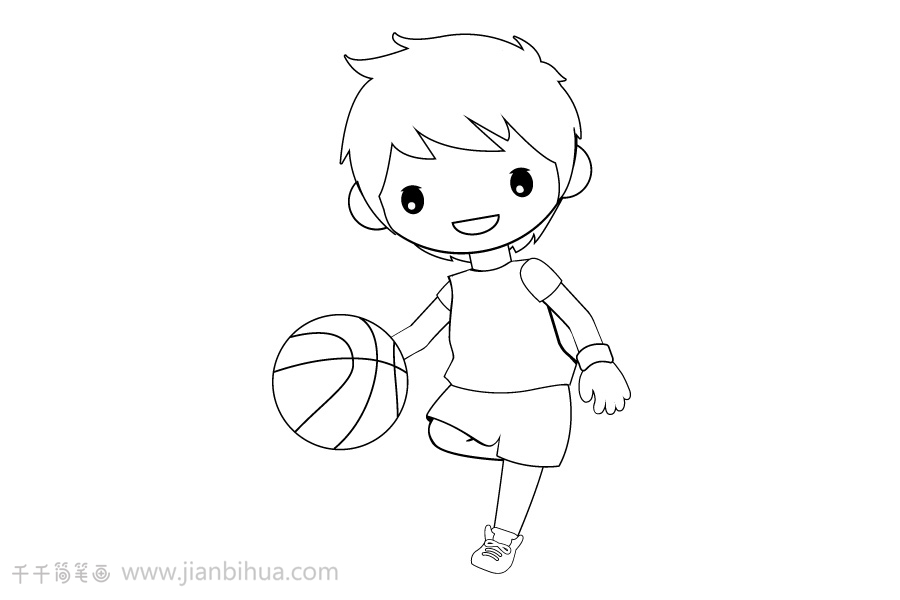 打篮球的简笔画男孩图片