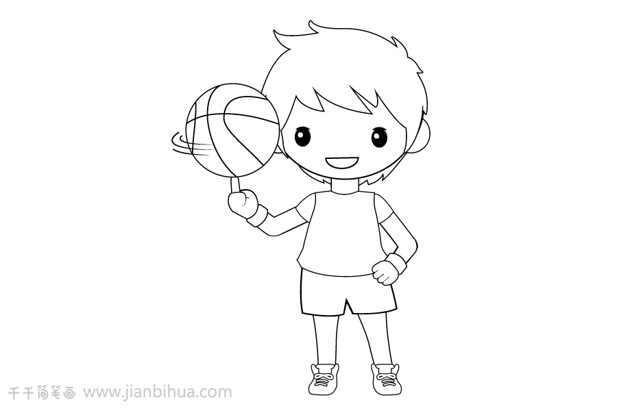 拿着篮球的男孩简笔画图片