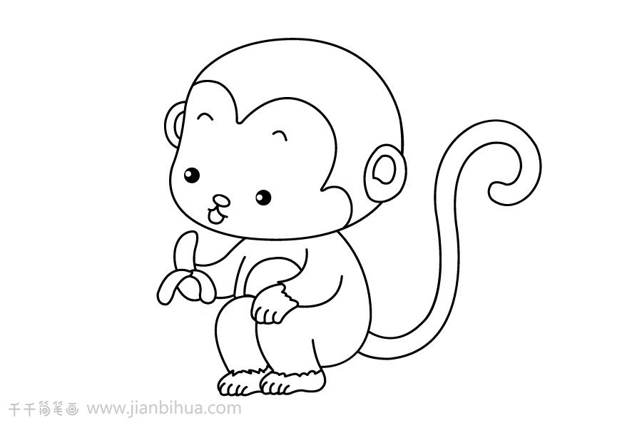 猴子吃东西简笔画图片