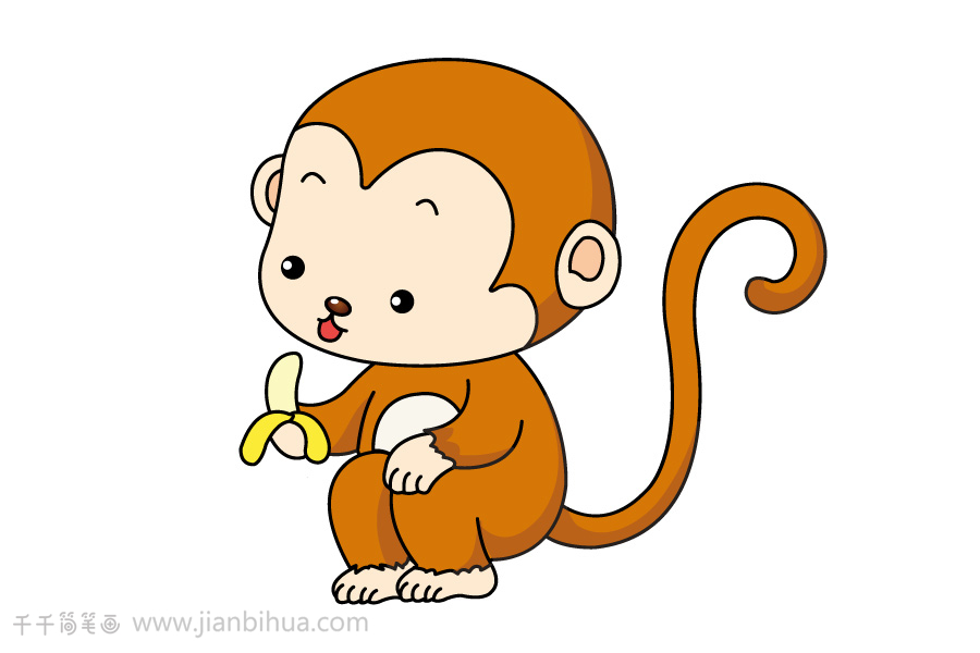 小猴子吃瓜果简笔画图片
