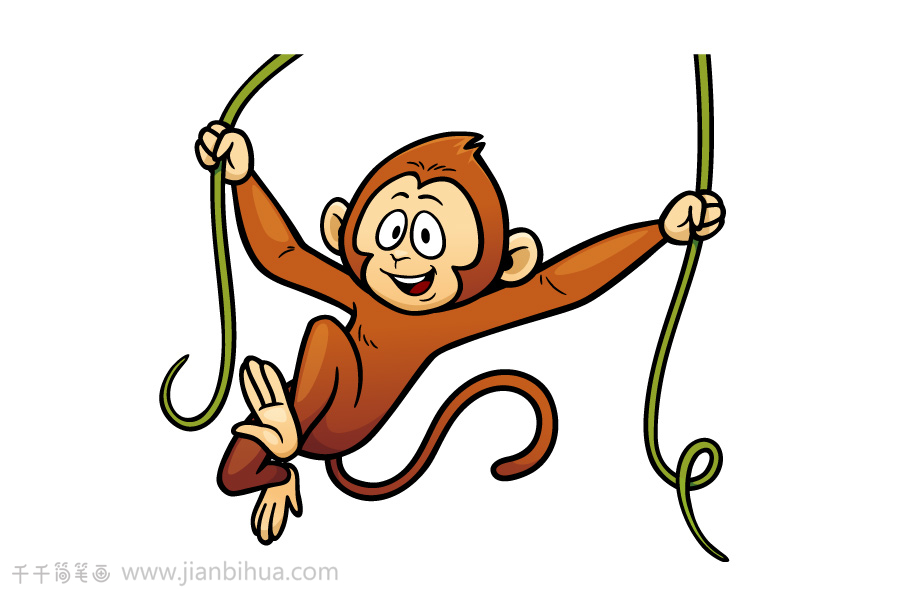 猴子荡秋千的简笔画图片