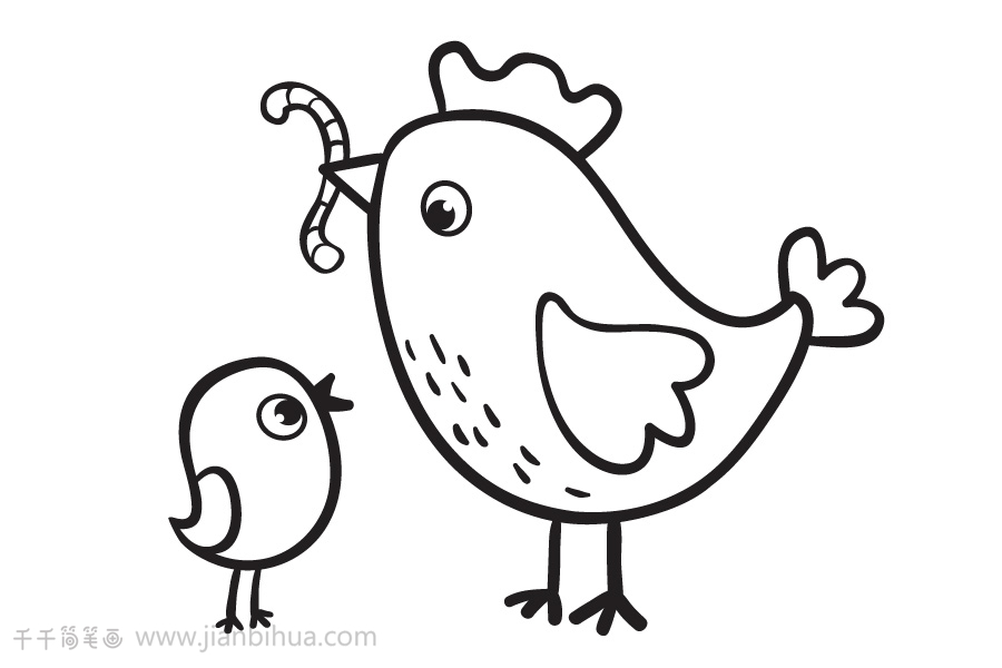 幸福的鸡妈妈和鸡宝宝简笔画