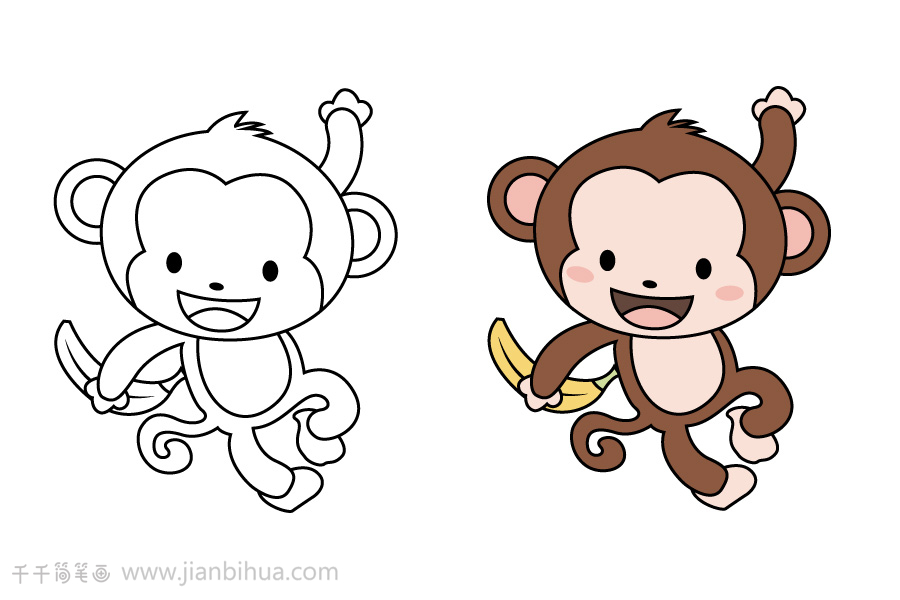 123画猴子简笔画彩色图片