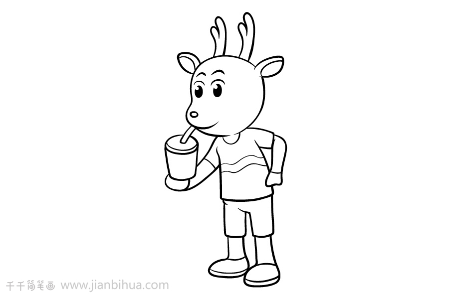 喝饮料的小鹿简笔画