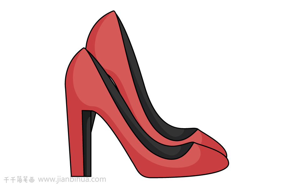 漂亮的红色高跟鞋简笔画